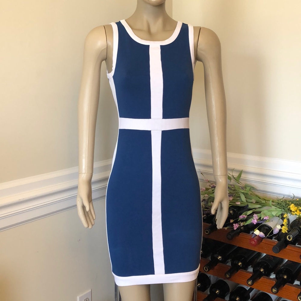 Venus Color Block Bue and White Dress